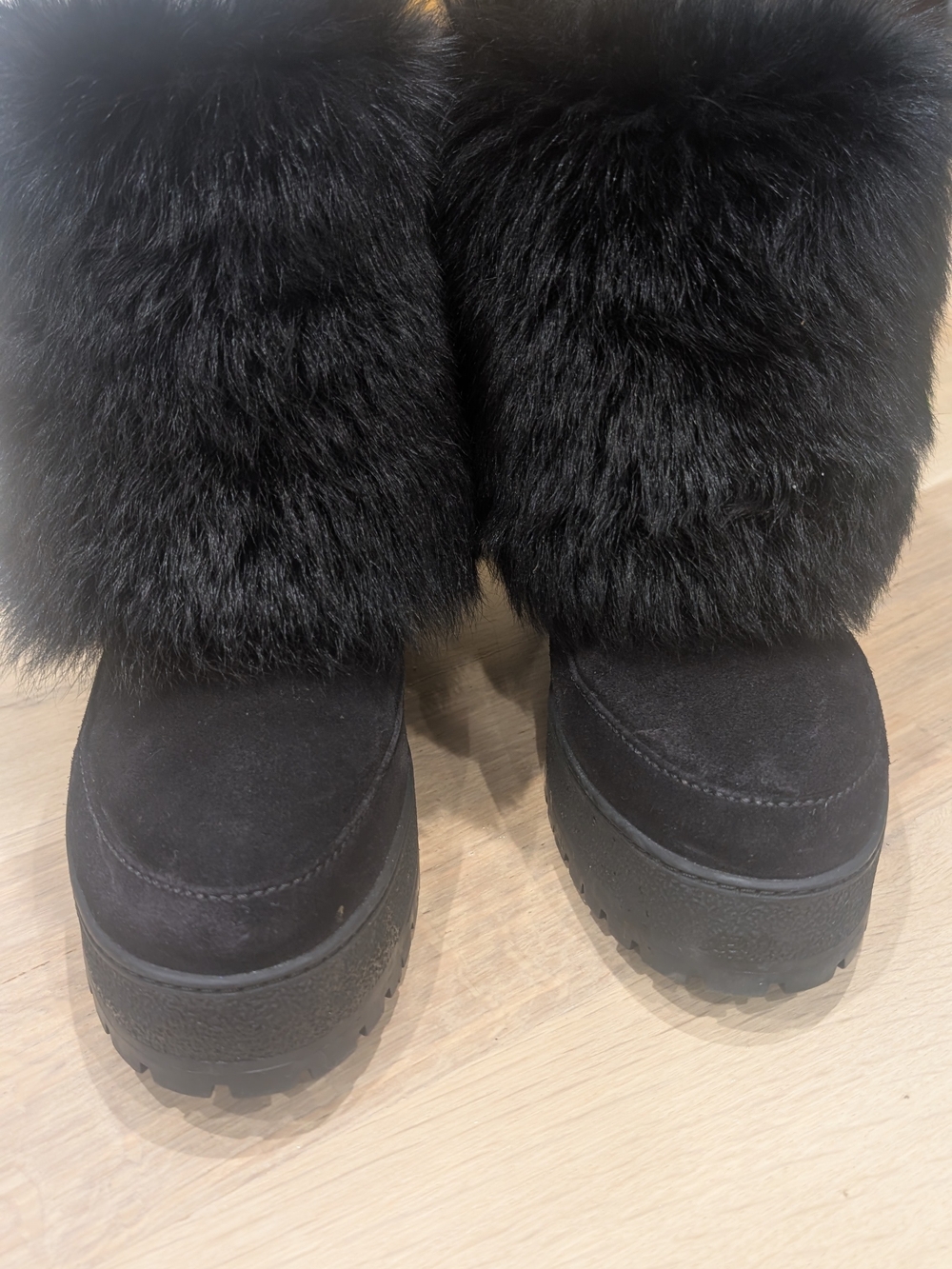 Prada Black Fur Zip Ankle Boots